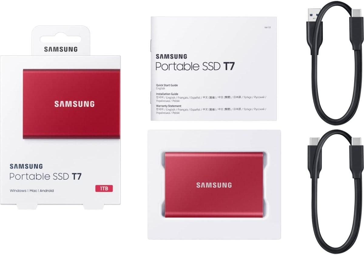 Samsung T7 Portable SSD USB 3.2 Gen.2 [2TB] (Metallic Red)