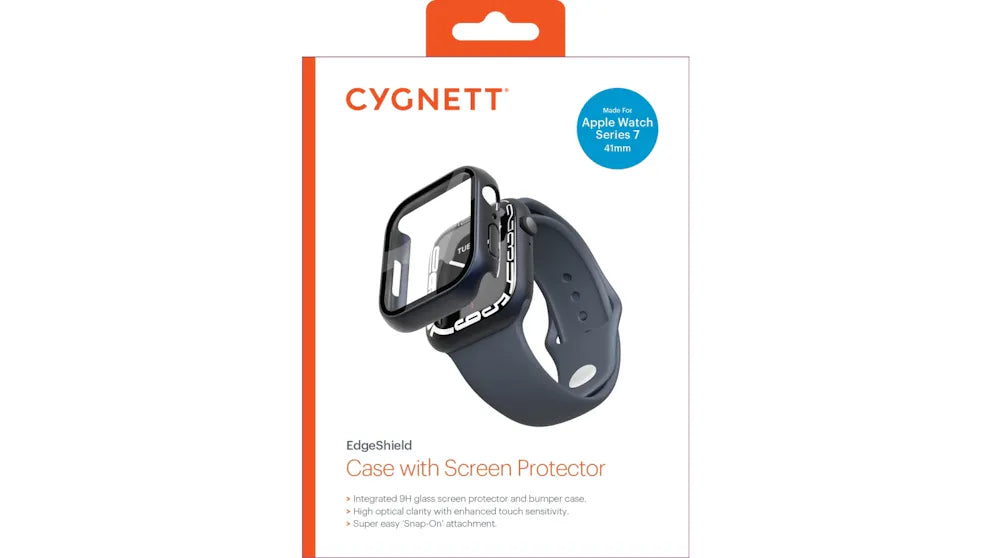 Cygnett EdgeShield Case with 9H Glass Screen Protector for Apple Watch 7.41 mm - Black